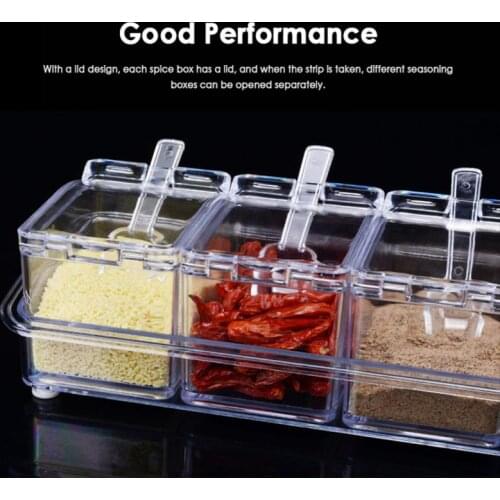 Home Four In One With Spoon Kitchen Organizer Storage Boxes Spices Seasoning Jar Transparent Sugar Salt Bottle Kitchen Supplies