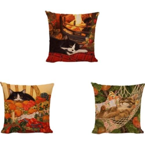 Art breath Cat Pillowcase Oil Painting Style Fish Christmas Gift Living Room Sofa Bedroom Car Home Decoration Cushion Cover