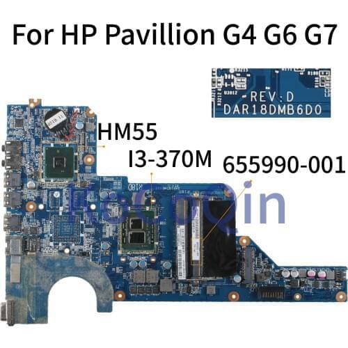 KoCoQin laptop Motherboard For HP Pavillion G4 G6 G7 G4-1000 G6-1000 I3-370M Mainboard 655990-001 655990-501 DAR18DM86D0 HM55