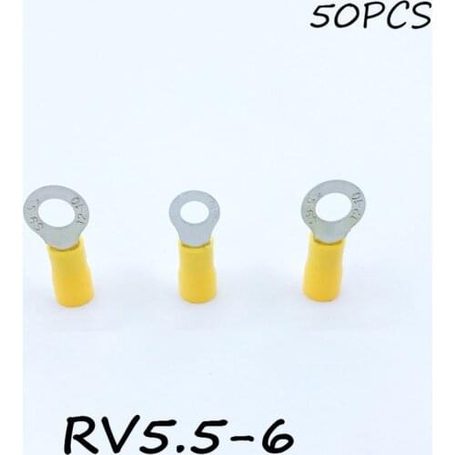 Ring Insulated Connector Terminal Block 50PCS RV5.5-6 Yellow Cable Wire Electrical Crimp Terminator A.W.G 12-10 Cap