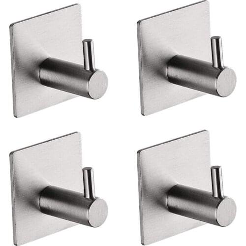 4Pc Self-adhesive Towel Hooks Wall Hooks Hangers Anti-Skid Heavy-duty Waterproof Stainless Steel Hook for Kitchen Bathroom Towel