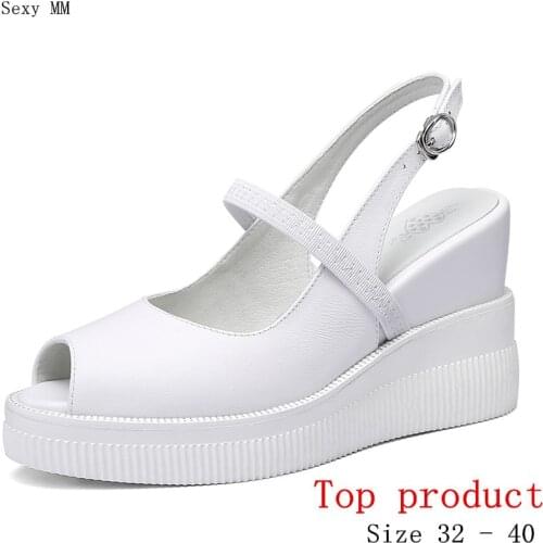 Loafers Platform Women Shoes Peep Toe Wedges High Heels Wedge High Heel Shoes Genuine Leather Small Plus Size 32 33 - 40