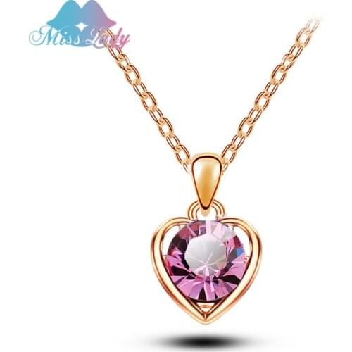 Miss Lady Rose Gold color Austrian Crystal Heart love Pendant Necklaces Wholesales Fashion Jewelry for women MLY5351