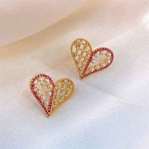 Trendy Crystal Heart Stud Earrings For Woman Summer Korean Earring Female Irregular Fashion Jewelry Wedding Gifts Famale