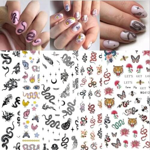 Fashion Snakes Nails Art Manicure Back Glue Decal Decorations Design Nail Sticker For Nails Tips Beauty