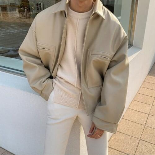 2021 new autumn and winter mens leather jacket Korea handsome pu leather jacket loose thick warm multi-pocket trendy jacket