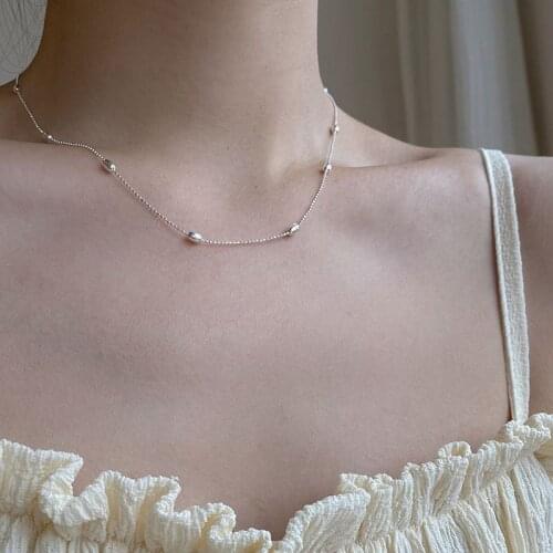Real 925 Sterling Silver Beads Neck Chain Necklace Woman Accessories, Minimalist Woman Choker Necklaces Fine Jewelry 2021