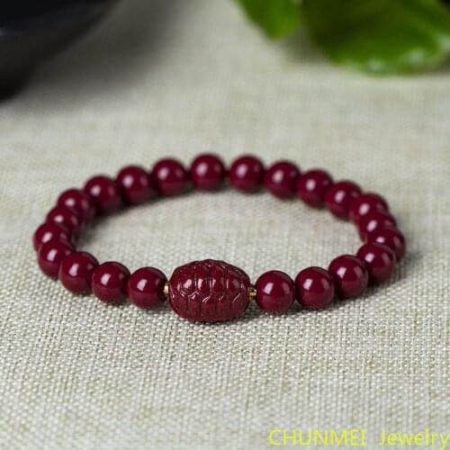 Natural Emperor High Content Cinnabar Bracelet with Cinnabar Retro Buddha Beads for Men and Women Classic Round bead