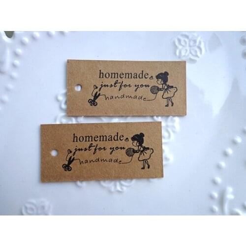 New 100pcs/set Brown Kraft Paper Tags Scallop Head Label Luggage Wedding Note String DIY HAND KNITTED Hang tag Kraft Gift