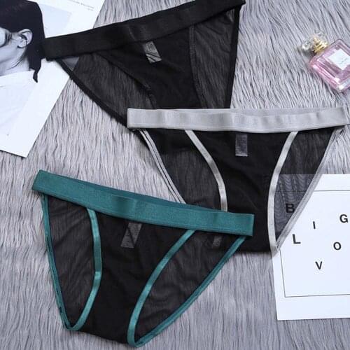 New Lace Low Waist Sexy Briefs For Ladies Seamless Breathable Mesh Ice Silk Transparent Thin Thong