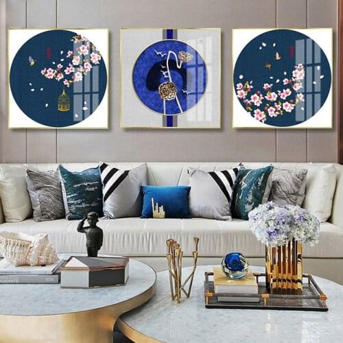New Chinese Style Living Room Decoration Painting Background Wall Abstract Flower Mural Study Room Zen Lotus Square Painting