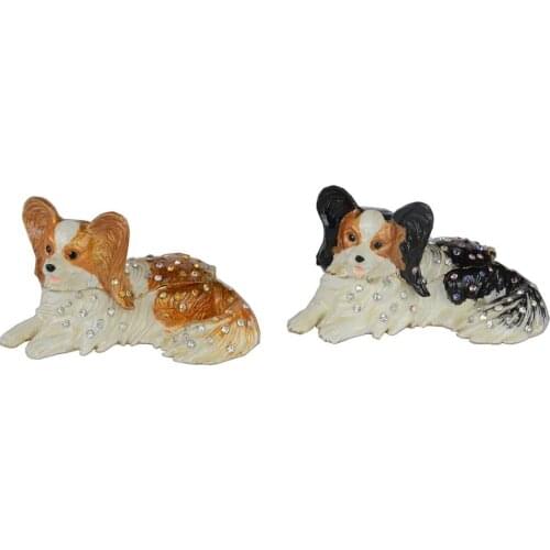 Papillon Dog Crystal Bejeweled Trinket Box Handmade Jewelry Boxes Dog Statue Decoation Gift
