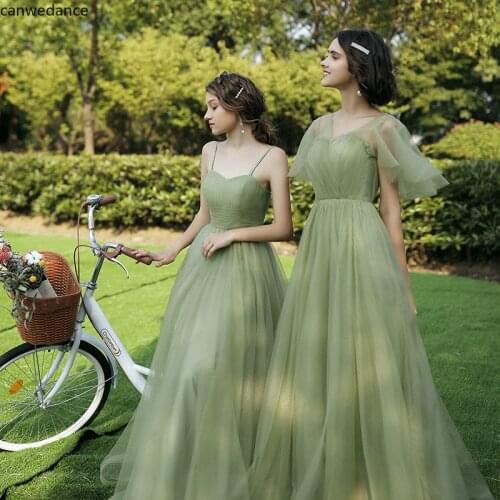 U3193 2021 New Custom Made Long Sleeve Green Bridesmaid Dresses Halter Lace Up Graduation Robes Prom Vestidos Sweet Memory