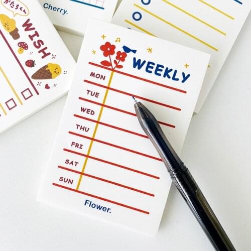 50 Sheets Ice Cream Cherry Flower Portable Memo Pads Weekly Planner Message Notepad