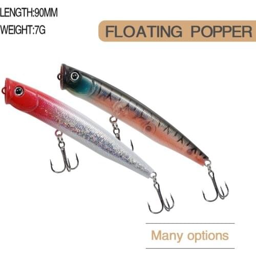 7g 90MM Floating Popper Fishing Lures Weights Topwater Isca Artificial Bait Crankbait Wobbler For Trolling Ocean Rock 3D Eyes
