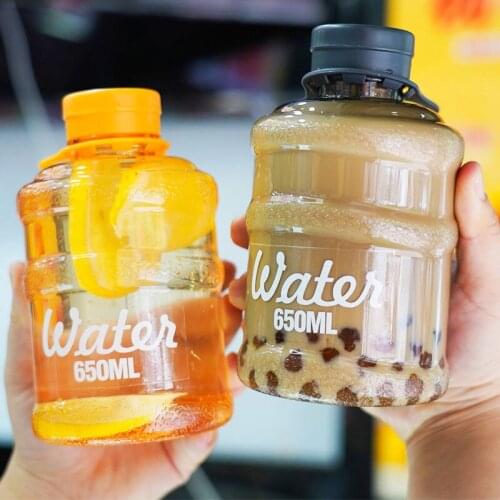 650ml Transparent Plastic Water Bottles BPA Free Creative Frosted Bucket Water Bottle With Portable Handle Travel Milk Tea Cup