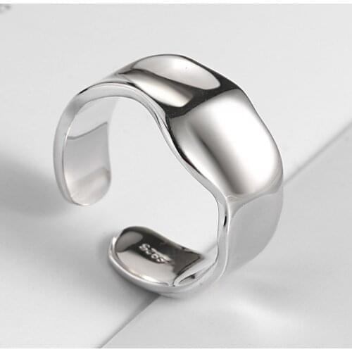 Evimi 925 Sterling Silver Terndy Wide Smooth Finger Ring for Women Couple Personality anillos Jewelry Size 16.5mm Adjustale
