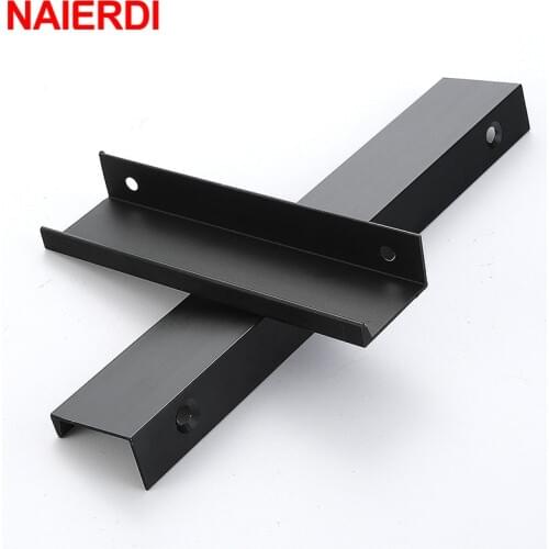 NAIERDI Gold Black Hidden Cabinet Pulls Aluminum Alloy Kitchen Cupboard Handles Drawer Knobs Furniture Handle Bedroom Hardware