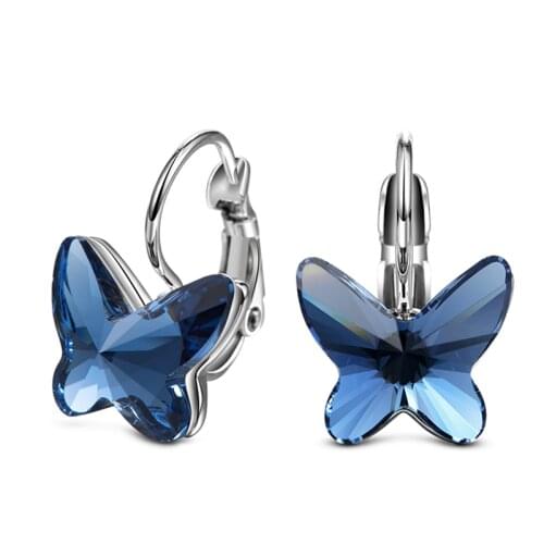 COCOM New-Fashion Blue Butterfly Crystals Lever Back Clip Earrings 2021 Trend Cute Jewelry Birthday Gift for Women and Girls