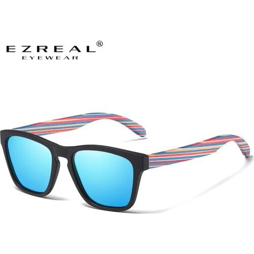 EZREAL Brand 100% Natural Wooden Temples With Black Frame Sunglasses Women Man Polarized Steampunk Sun Glasses Dropshipping OEM