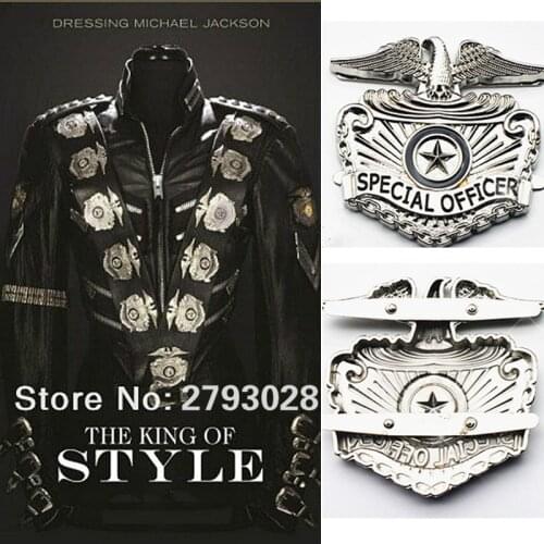 Rare Retro US MJ Michael Jackson Metallic Silver Eagle Metal Stainless Steel Special Officer Badge Collection
