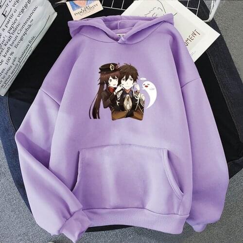 Harajuku Genshin Impact Hu Tao And Zhong Li Hoodies Men Fashion Magna Popular Game Long Sleeve Winter High Street Sweatshirt Top