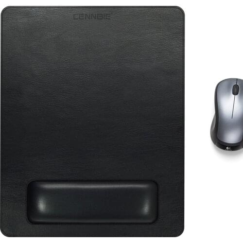 Enlarge PU Leather Mouse Pad, Ergonomic Mouse Mat with Non-Slip Base and Wrist Rest for Home & Office, Comfortable