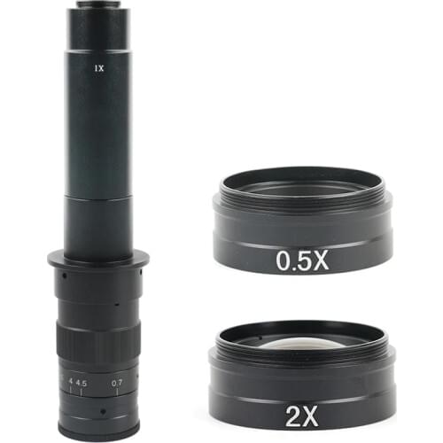 Magnification Zoom Adjustable 300X C mount Lens + 2X 0.5X Barlow Auxiliary Lens for Industry HDMI USB Video Microscope Camera