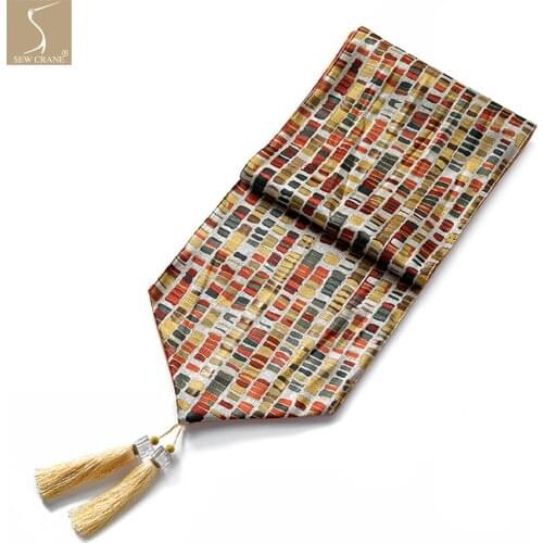 Vintage Rainbow Plaid Colorful Jacquard Table Runner with Tassel