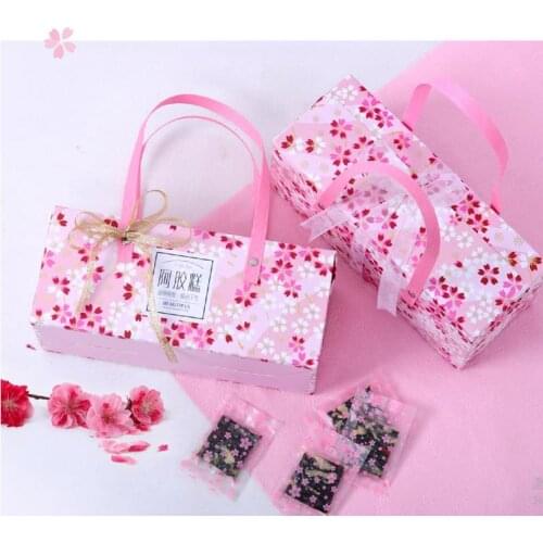 Cherry Blossoms handle Flower Paper Chocolate Cake Box Party Gift Packaging Cookie Candy Nuts Box Wedding Gift Packing Box SN622
