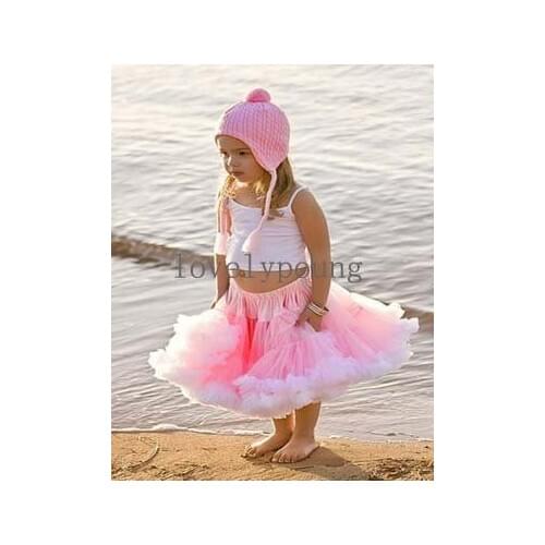 Girls tutu skirt pettiskirt pink+white fringe