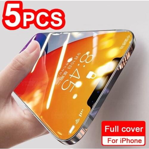 5Pcs Full Cover 9H Tempered Glass Protective Film for iPhone 12 Mini 11 Pro XS Max X XR SE 2020 6 6S 7 8 Plus Screen Protector