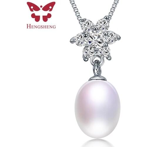 HENGSHENG Fine Jewelry 100%Genuine Natural Freshwater Oval Pearl Necklace 925 Sterling Silver Zircon Snow Pendant Gift For Women