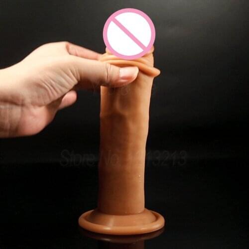 Liquid Silicone Lifelike Sliding Foreskin Dildos for Strapon Women Realistic Penis Lesbian Sex Toys G Spot Big Dildo Soft Dick