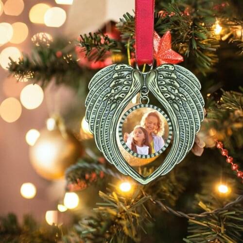 1PCS Christmas Tree In Memory Angel Wing Ornament Pendant Photo Frame Hanging Decor Party Supplies Navidad Gift Home Decoration