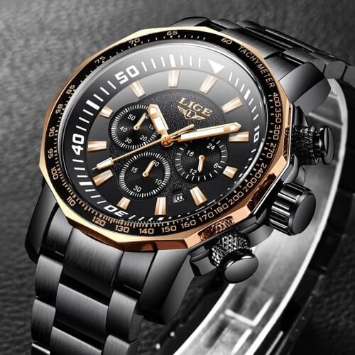 2020 Fashion Business Mens Watches LIGE Top Brand Outdoor Sport Quartz Clock Steel Watch Male Military Waterproof Wristwatch Men