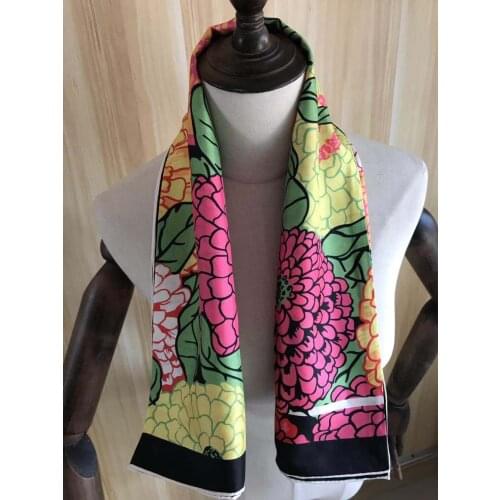 2021 new arrival winter autumn classic flower chain 100% pure silk scarf twill hand made roll 90*90 cm shawl wrap for women lady