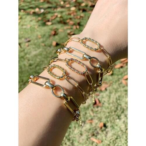 2021 Couples Hip-hop Punk Cuban Chain Bracelet Classic Simple Dripping Oil Charms Gold Bracelets For Unisex Men Women Gift