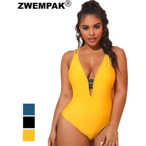 2021 Women Bodysuit Deep-V Backless Swimwear Female One Piece Swimsuit Large Size 3XL 4XL Swimming Suits Ladies Big Monokini