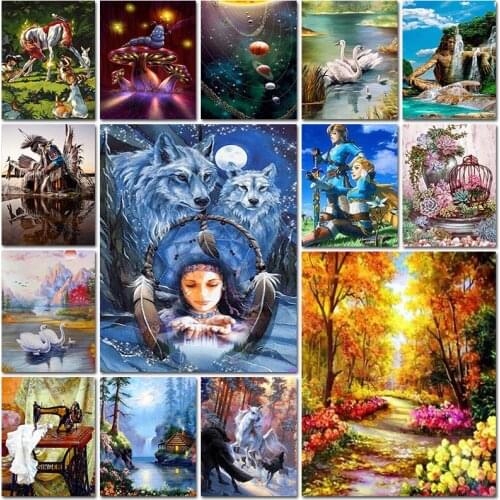 5d diamond painting embroidery Cross stitch Animal bird flower wolf landscape sewing machine swan full square Mosaic home decor