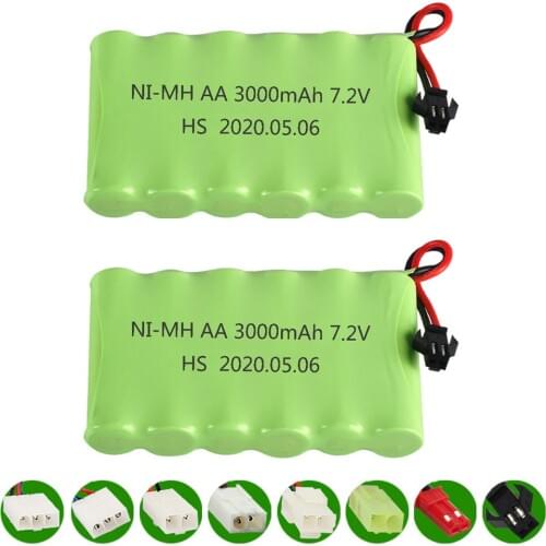 3000mAh 7.2v Rechargeable Battery SM/JST/EL-2P Plug For Rc toy Car Boat Tank Train Robot Gun AA 7.2V Ni-MH Battery Pack 2PCS/lot