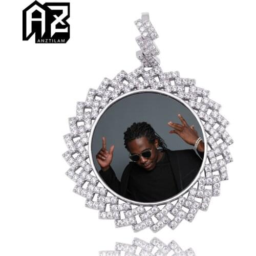 AZ Hip Hop Round Custom Photo Necklace for Men Bling Iced Out Zircon Stone DIY Pendants For Women Rapper’s Goth Jewelry