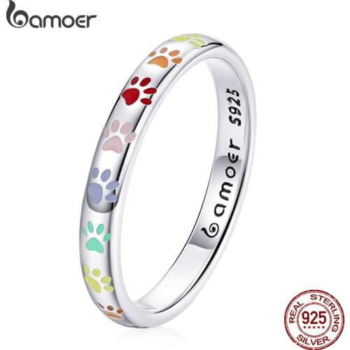 BAMOER Silver Colored Budding Paw Ring Cute Pet Animal 925 Sterling Silver Finger Rings Wedding for Women Jewelry Anel BSR179