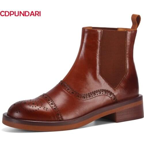 Ladies Retro Genuine Leather Low Heels Ankle Boots Women Autumn Winter Chelsea Short Boots Shoes Botines Mujer Bottine Femme