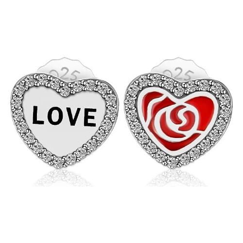 CKK Authentic 925 Sterling Silver Love In My Heart Stud Earrings for Women Clear CZ Earings Fashion Jewelry Brincos