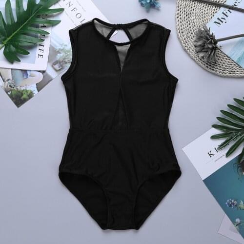 Kids Girls Ballet Dance Practice Clothes Gymnastics Leotard Bodysuit Sleeveless Hollow Out Mesh Back Vintage Dance Tutu Costume