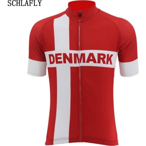 Denmark cycling jersey short sleeve red white summer bike wear jersey road Mountain jersey cycling clothing schlafly
