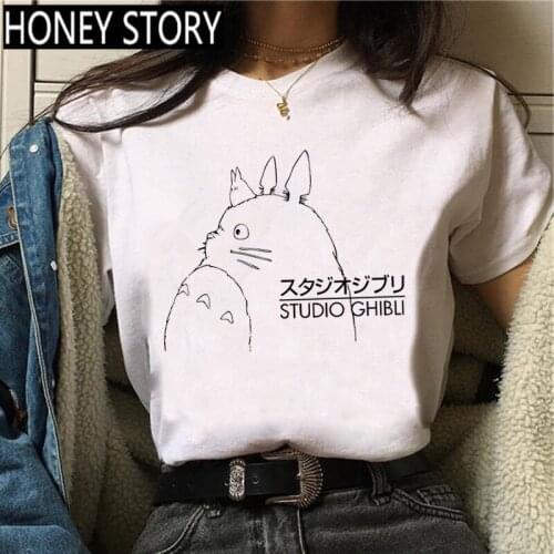 90s Ullzang Tshirt Fashion Tops Tee Kawaii Totoro Harajuku Funny Cartoon T Shirt Women Cute Anime Graphic Vintage T-shirt Female