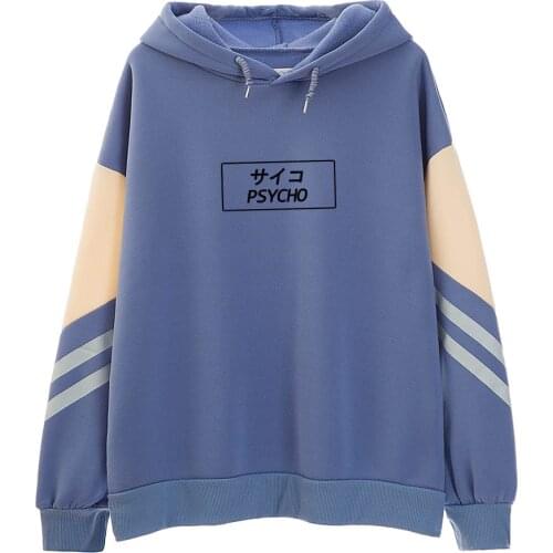 Polyester Letter Hoodies and Patchwork Sweatshirt Harajuku Oversized Hooded Casual Pullovers Sweatshirts Women 2020 Fashion Tops