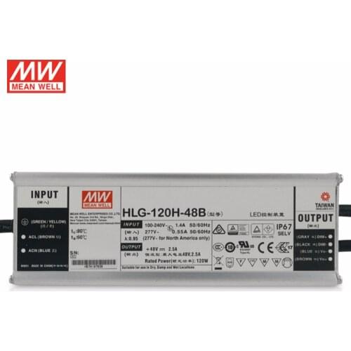 MEAN WELL HLG-120H-48B 48V Dimming LED Power Supply 48V DC 2.5A 120W waterproof IP67 Dimmable LED driver quantum led lamp board